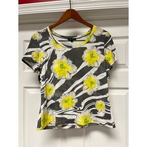 Lafayette 148 Gray & Yellow Stretchy T-Shirt sz L EUC